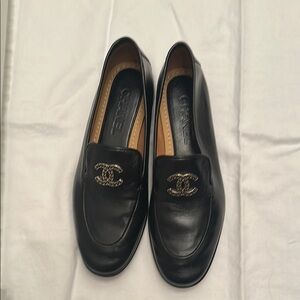 Chanel Black Leather Loafers